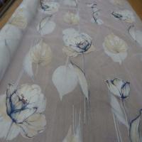 6 5m de voile imprime fleurs ton mastic indigo