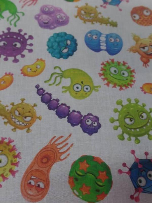 Coton bio blanc imprime enfant motifs virus