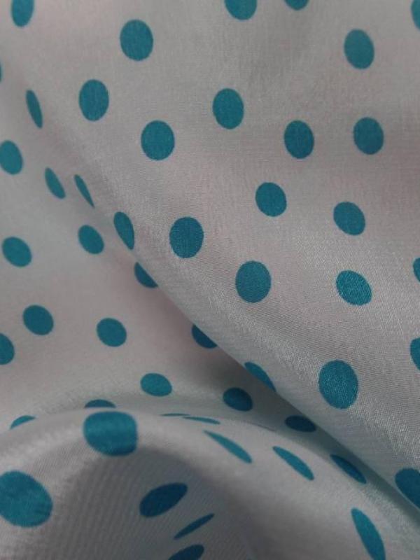 Crepe de soie blanc a pois bleu en 1 27m de large