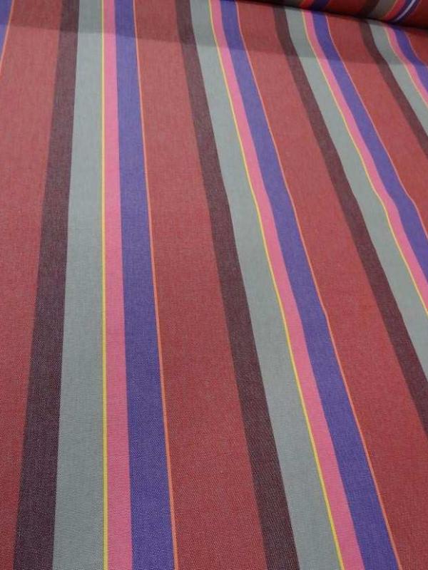 Tissu bache 4 saisons a rayures rouge taupe violet jaune orange