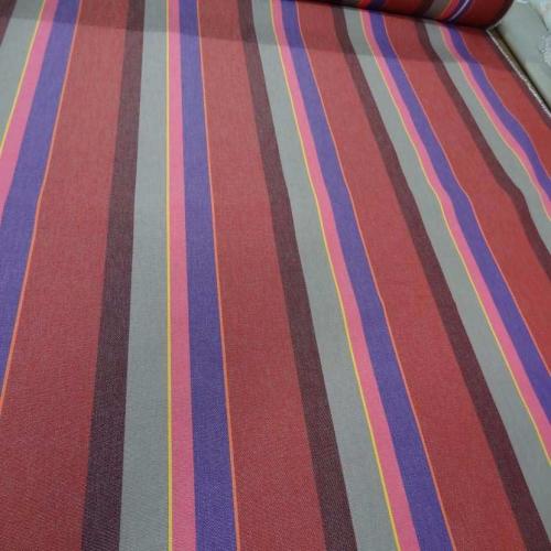 Tissu bache 4 saisons a rayures rouge taupe violet jaune orange
