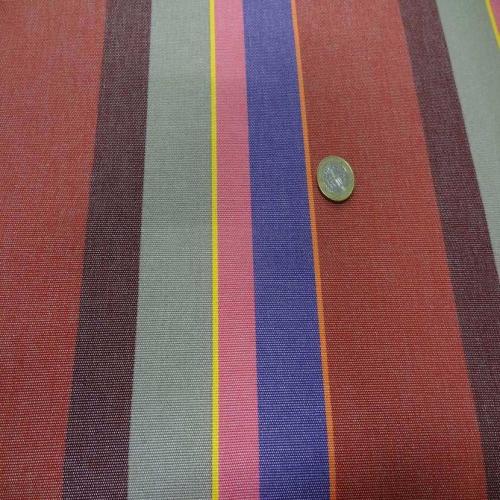 Tissu bache pour l'extérieur a rayures rouge taupe violet jaune orange