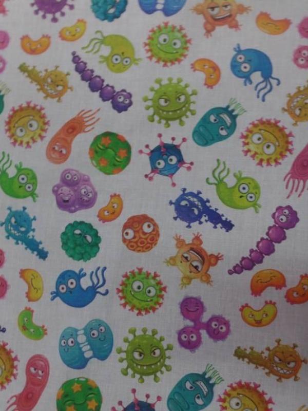 Coton bio blanc imprime enfant motifs virus