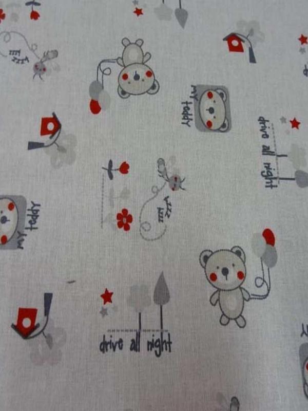 Coton blanc imprime enfant ton beige gris rouge