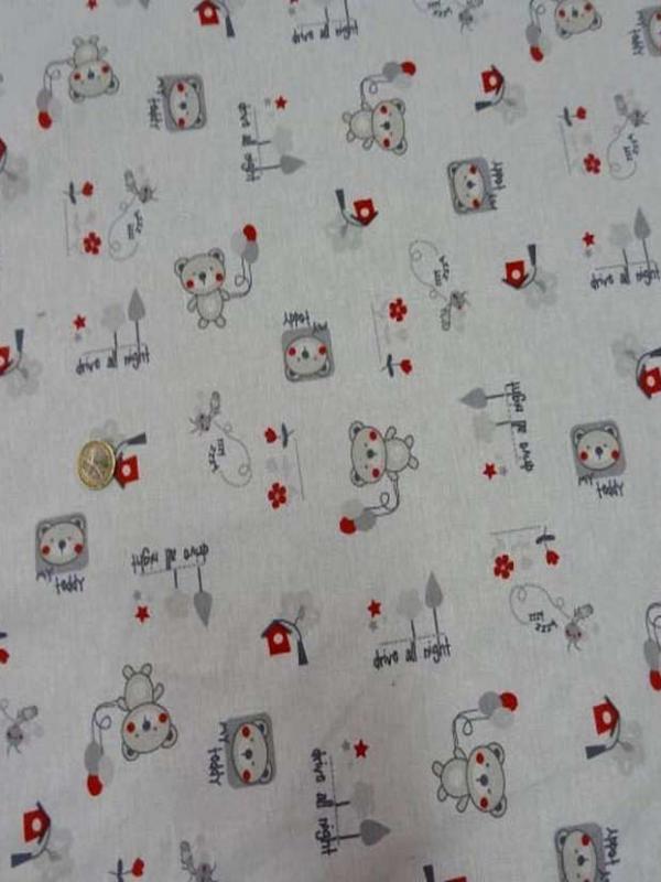 Coton blanc imprime enfant ton beige gris rouge