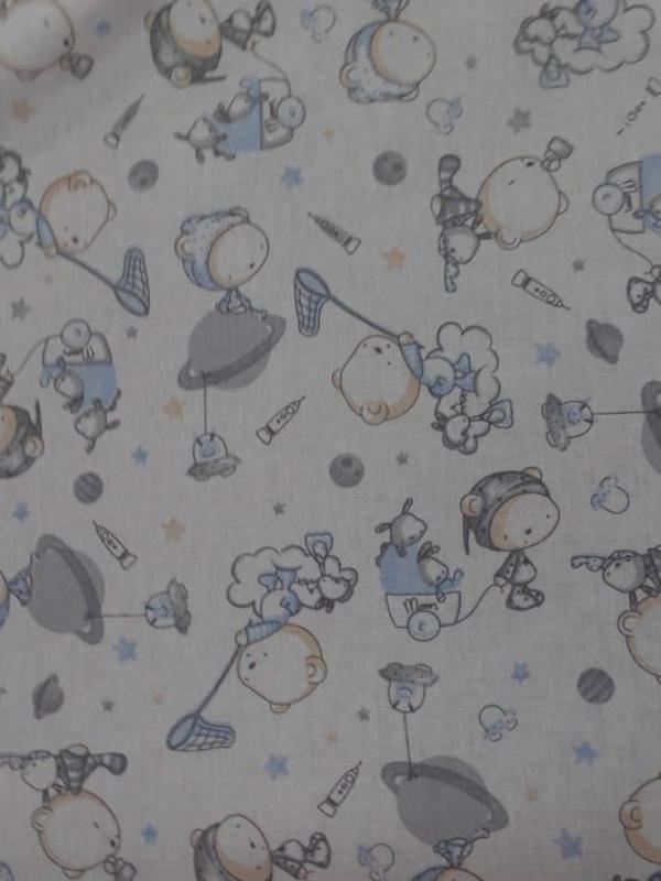 Coton blanc imprime enfant ton bleu et gris