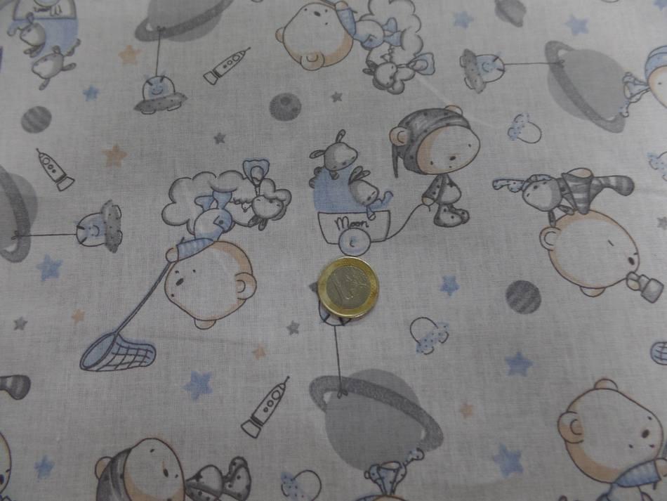 Coton blanc imprime enfant ton bleu et gris Winnie