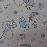 Coton blanc imprime enfant ton bleu et gris