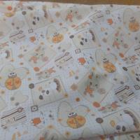 Coton blanc imprime enfant ton orange motifs coccinelle chat chien