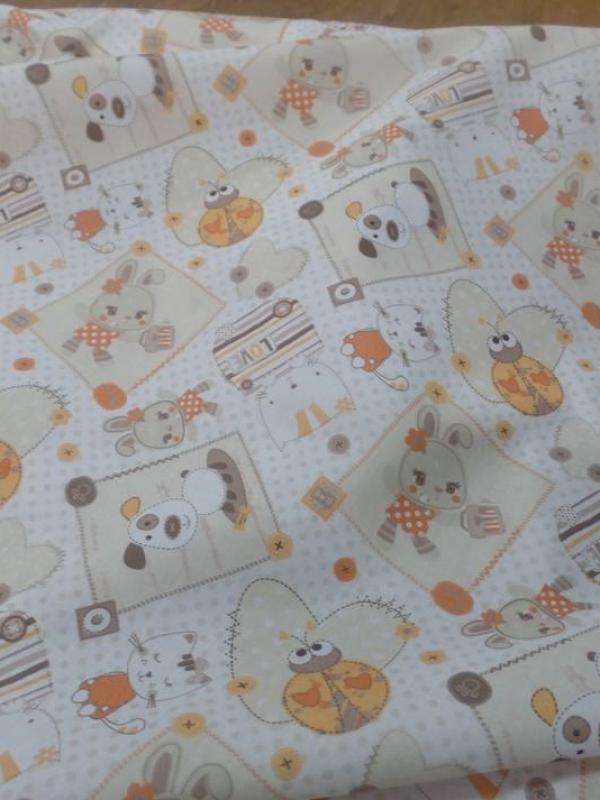 Coton blanc imprime enfant ton orange motifs coccinelle chat chien