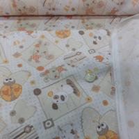 Coton blanc imprime enfant ton orange motifs coccinelle chat chien02