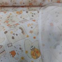 Coton blanc imprime enfant ton orange motifs coccinelle chat chien50