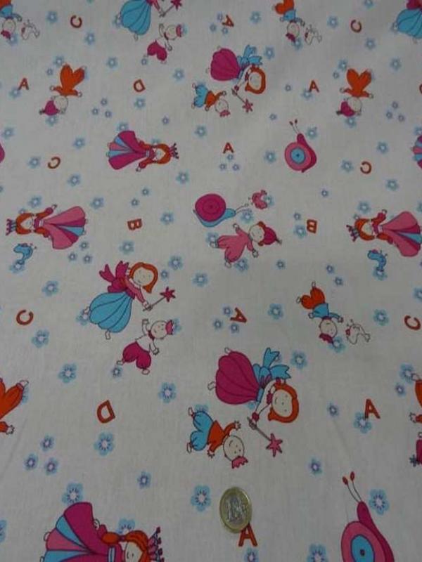 Coton blanc imprime enfant ton rose bleu