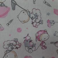 Coton blanc imprime enfant ton rose et gris