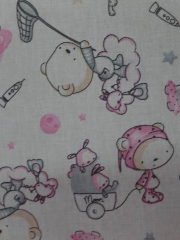 Coton blanc imprime enfant ton rose et gris
