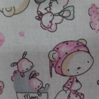 Coton blanc imprime enfant ton rose et gris, Winnie