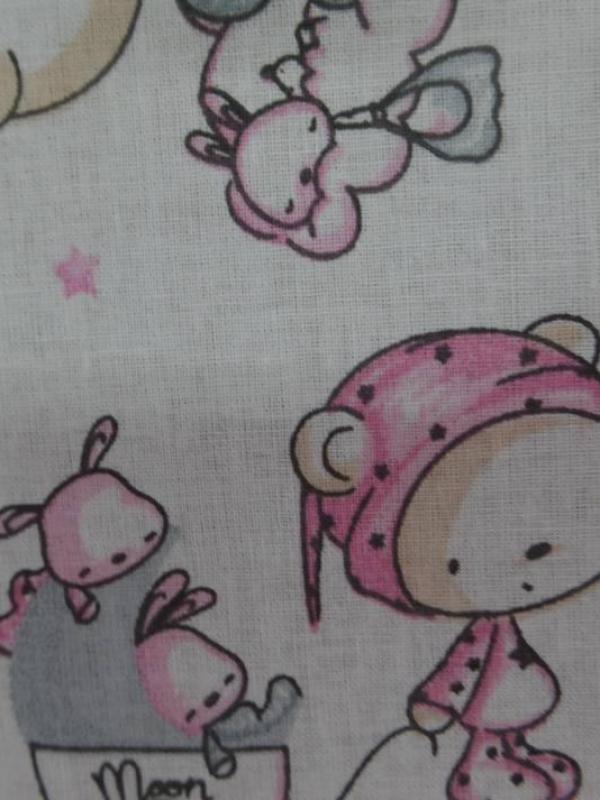 Coton blanc imprime enfant ton rose et gris