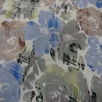 Coton blanc imprime fleurs bleu taupe et gris2