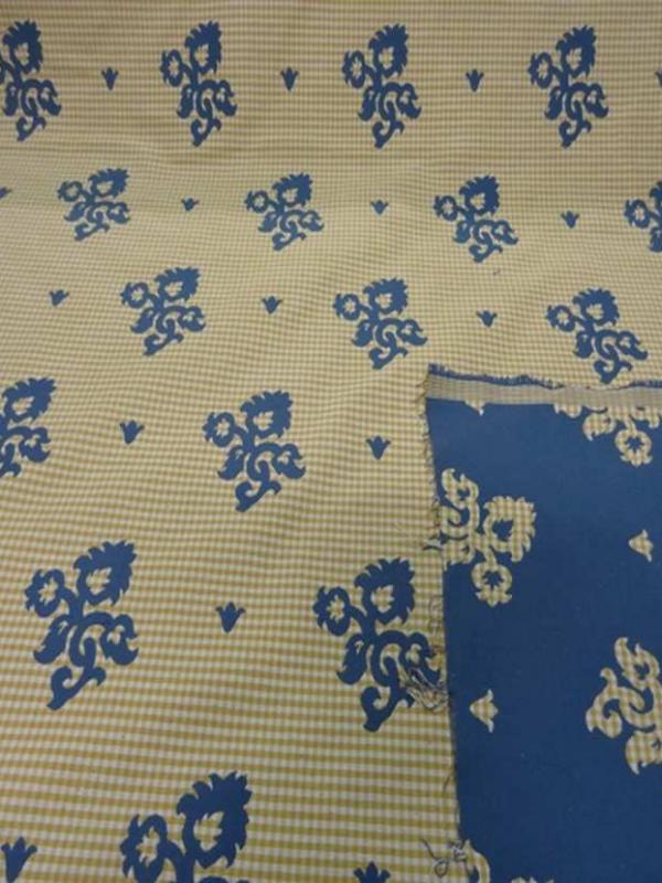 Coton d ameublement double face bleu indigo vichy jaune et blanc