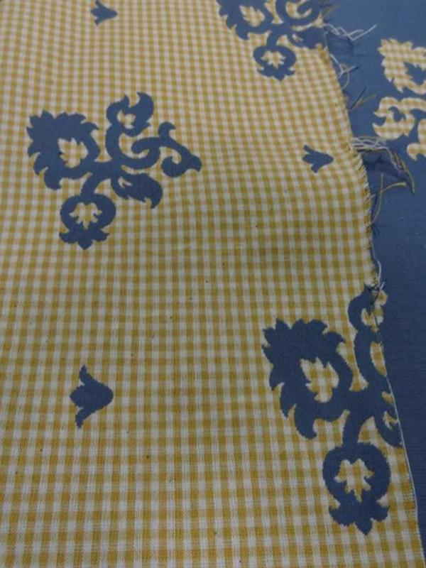Coton d ameublement double face bleu indigo vichy jaune et blanc