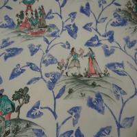 Coton d ameublement imprime toile de jouy ecrue bleu rouge