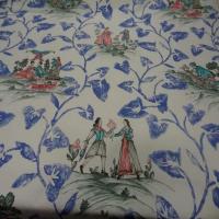 Coton d ameublement imprime toile de jouy ecrue bleu rouge4