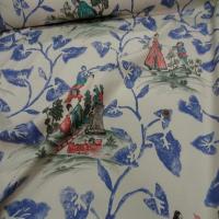 Coton d ameublement imprime toile de jouy ecrue bleu rouge5