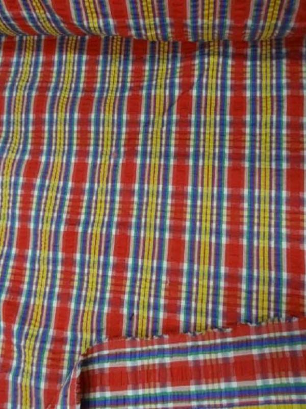 Coton extensible imprime rayure rouge jaune vert bleu