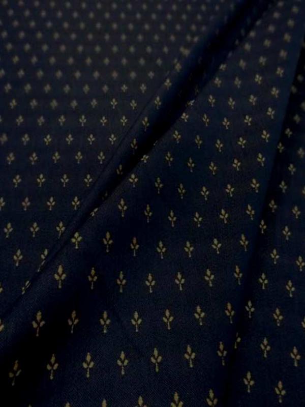Coton faconne petite fleurs bleu a motifs beige