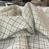 Coton fin blanc faconne rayures imprime carreaux noir0