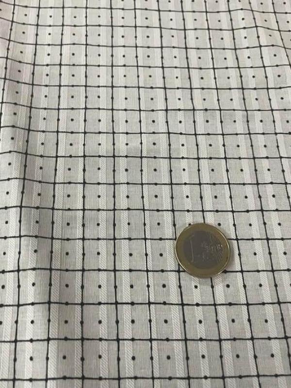 Coton fin blanc faconne rayures imprime carreaux noir0