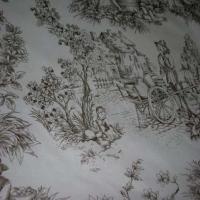 Coton fin blanc imprime toile de jouy marron