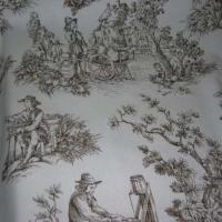 Coton fin blanc imprime toile de jouy marron3