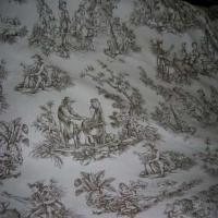 Coton fin blanc imprime toile de jouy marron6