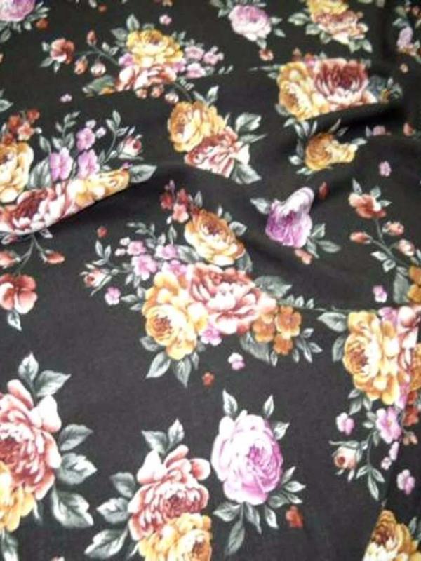 Coton fin imprime fleurs ton marron