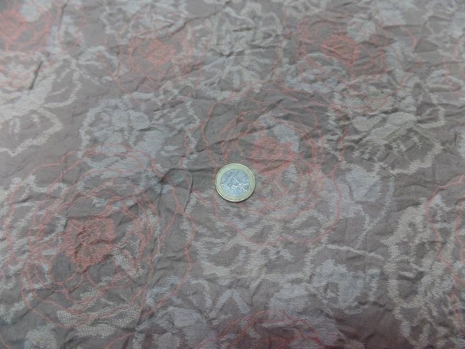 coton froissé permanent beige brodé fleurs saumon