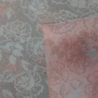 tissu couture coton froissé permanent beige brodé fleurs saumon