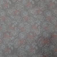 tissu coton froissé permanent beige brodé fleurs saumon