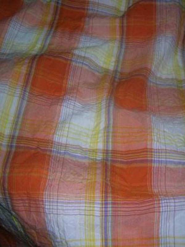 Coton froisse permanent imprime carreaux ton orange