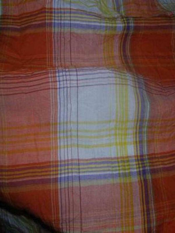 Coton froisse permanent imprime carreaux ton orange