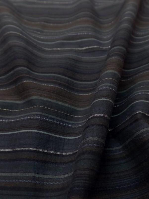 Coton gris bleu a rayures brode fils lurex metal