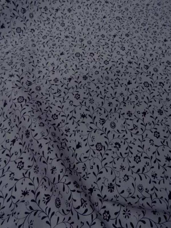 Coton gris liberty imprime petite fleurs noire