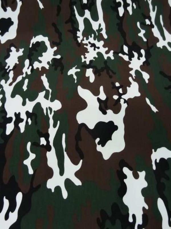 Coton imprime armee camouflage ton marron vert et blanc