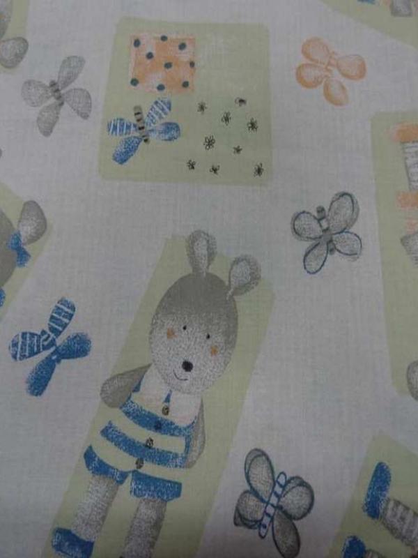 Coton imprime enfants ourson et papillons