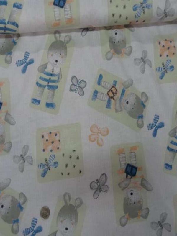 Coton imprime enfants ourson et papillons