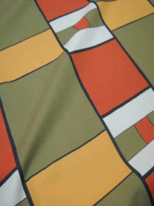 Coton imprime ton kaki orange safran en 1 60m de large