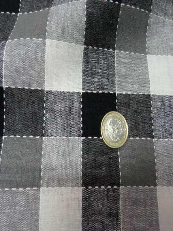 Coton lin a carreaux noir blanc gris