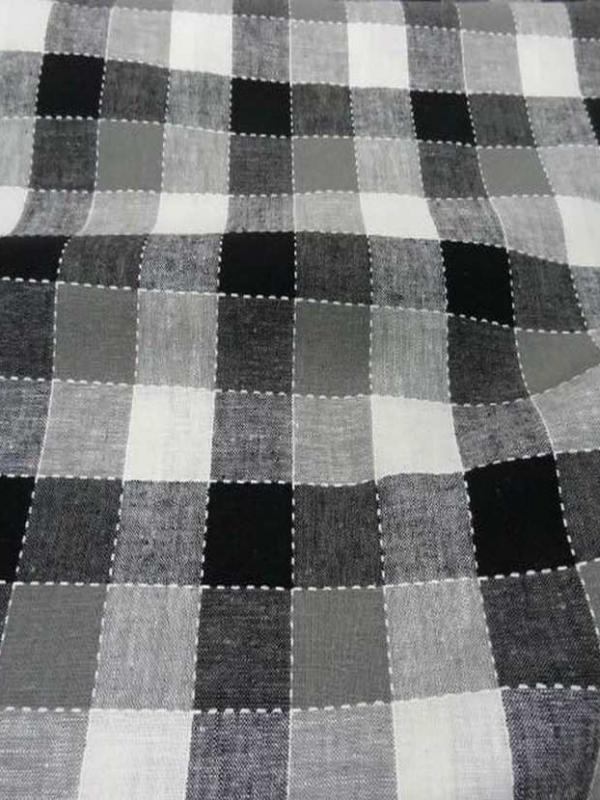 Coton lin a carreaux noir blanc gris
