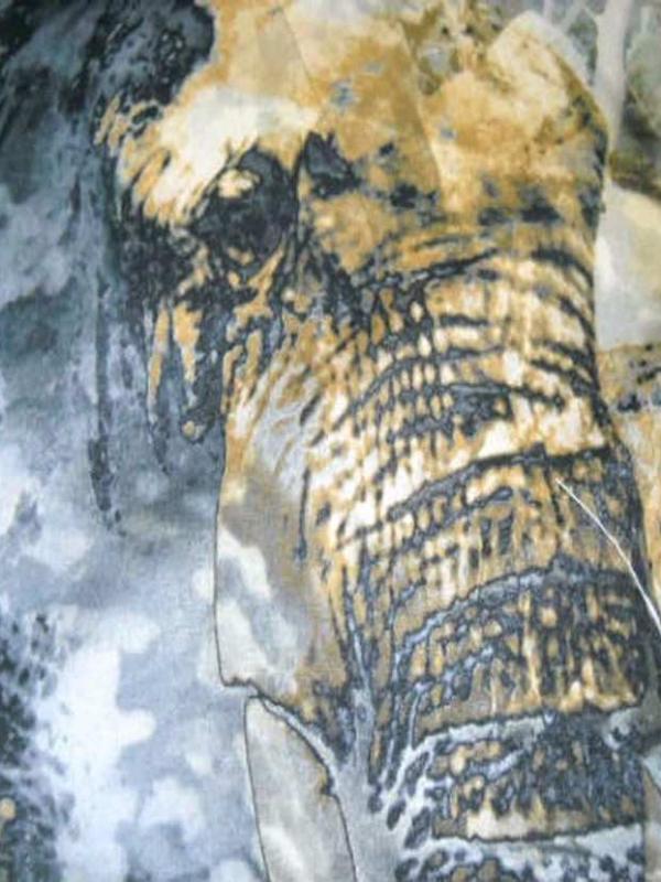 Coton lycra imprime elephant ton gris safran