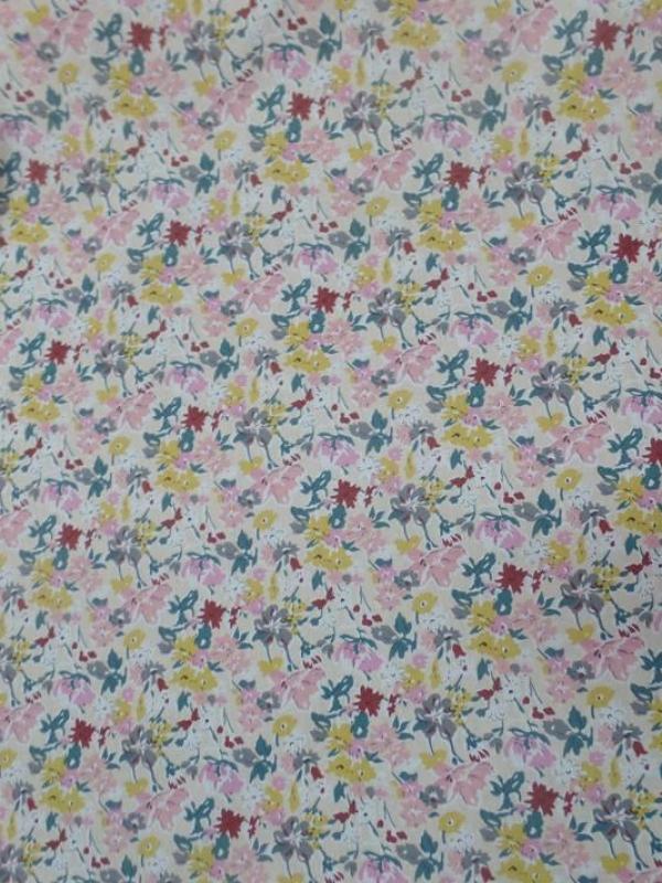 Coton popeline beige clair imprime liberty petite fleurs